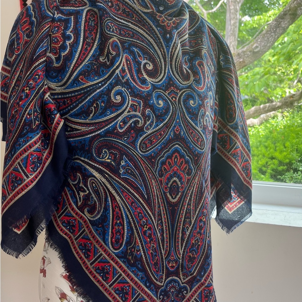 Paisley Patterned Scarf - Blue and Red